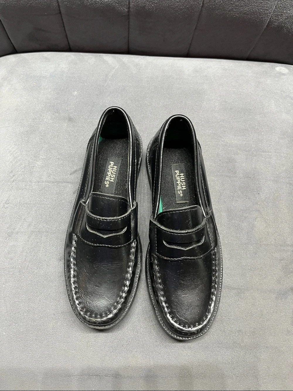 Hush Puppies Black Leather Kids Penny Loafers